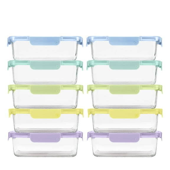 Ello Color Lock 10-Pack Leak-Proof Glass Food Storage Containers, 3.4 Cup