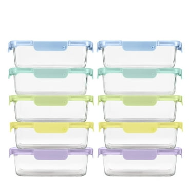 Ello Color Lock 10-Pack Leak-Proof Glass Food Storage Containers, 3.4 Cup