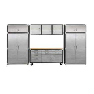 Seville Classics UltraHD 8-Piece Steel Garage Cabinet Storage Set With Rolling Workbench, 14 Feet Wide