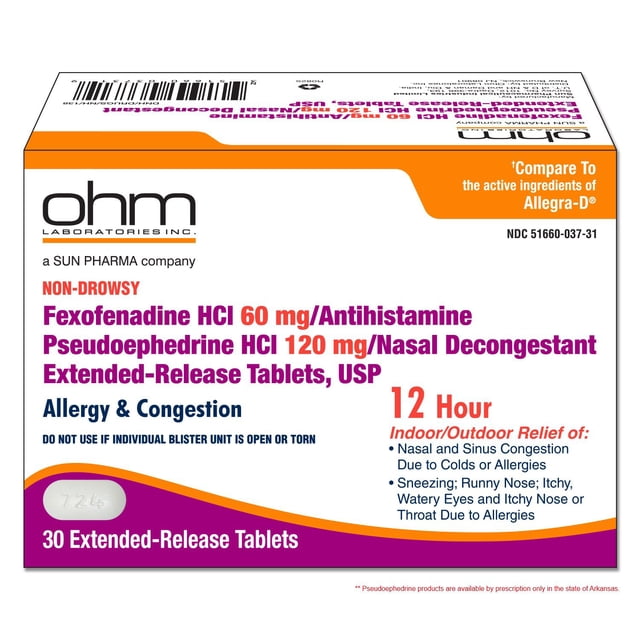 Ohm Allergy & Congestion Relief 12 HR Non-Drowsy ER Tablets, 30 ct.