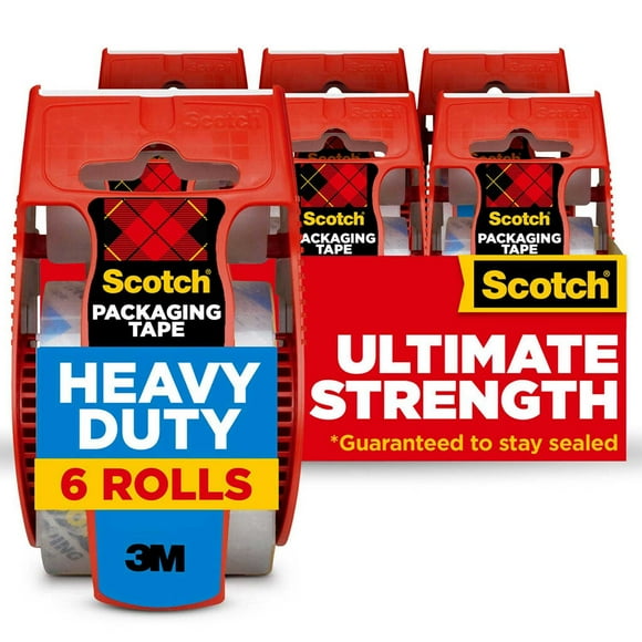 Scotch Heavy Duty Shipping Packaging Tape Dispensers, 1.88" x 27.7 yd, 6 Pack
