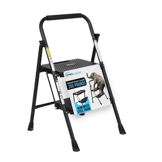 Simpli-Magic Black 2 or 3 Step Folding Ladder Options, ANSI Type III Certified, Lightweight Steel Step Stool with Anti-Slip Wide Steps and Padded Handrail for Kitchen, Closet, Office, Garage