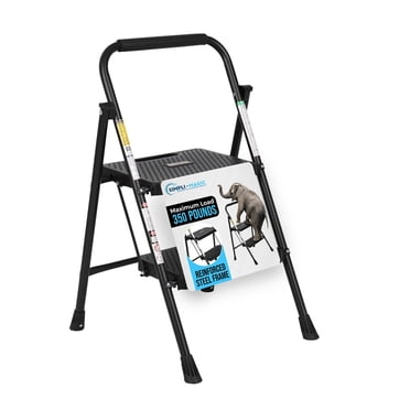 Simpli-Magic Black 2 or 3 Step Folding Ladder Options, ANSI Type III Certified, Lightweight Steel Step Stool with Anti-Slip Wide Steps and Padded Handrail for Kitchen, Closet, Office, Garage