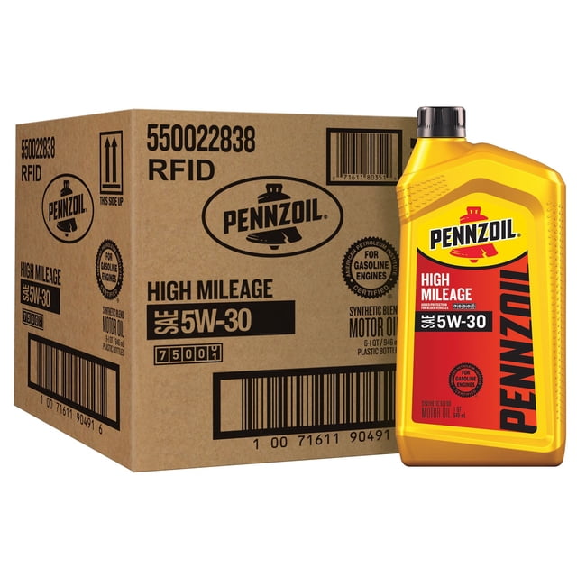 Pennzoil High Mileage Motor Oil 5w30 6-pack/1 quart bottles