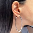 thumbnail image 3 of Oval Squared Hoop Earrings in Sterling Silver, 3 of 3