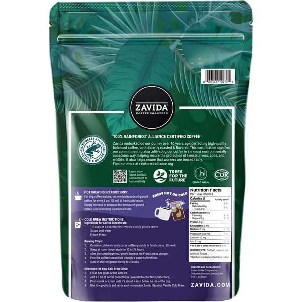 Zavida Coffee Whole Bean Coffee, Hazelnut Vanilla, 32 oz