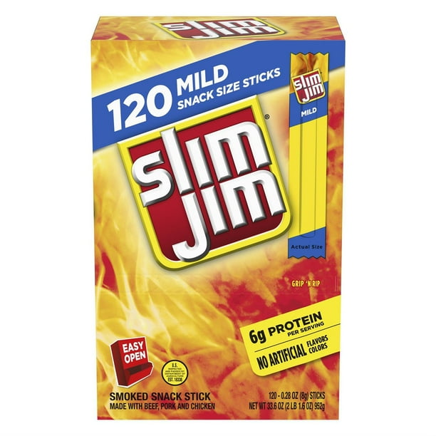 Slim Jim Snack-Sized Smoked Meat Stick, Mild Flavor, .28 oz., 120 pk