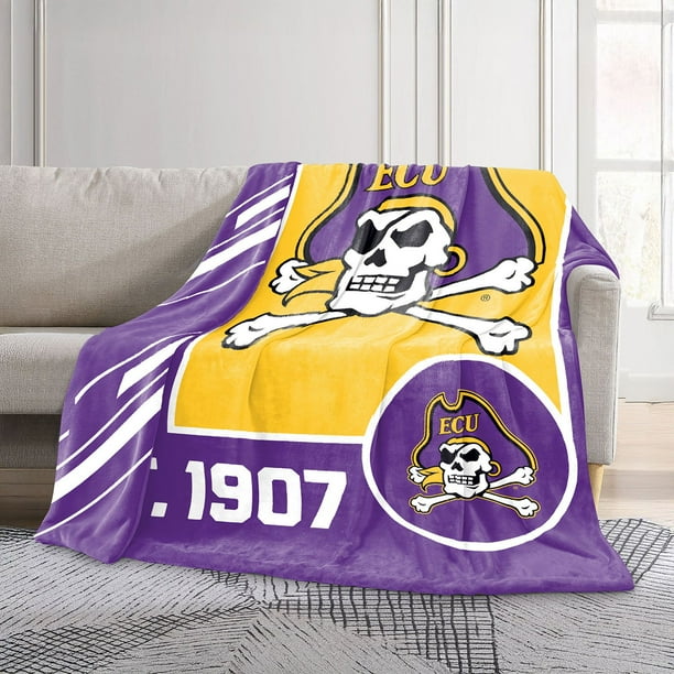 【70㎝×100㎝】ブランケット　大判　コットン　【purple×yellow】 Logo Brands East Carolina Pirates 60