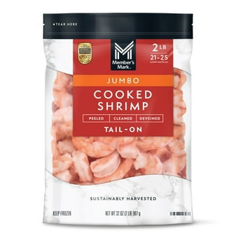 Member's Mark Farm Raised Jumbo Cooked Shrimp, Frozen, 21-25 ct. per pound, 2 lbs.