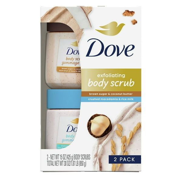 Dove Macadamia+Rice Milk and Brown Sugar+Coco Body Scrub Mixed Pack, 15 oz., 2 pk.