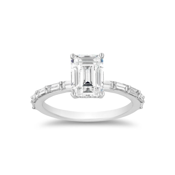 Emerald Cut with Baguette Accents Diamond Ring in 14K Gold