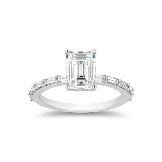 Emerald Cut with Baguette Accents Diamond Ring in 14K Gold