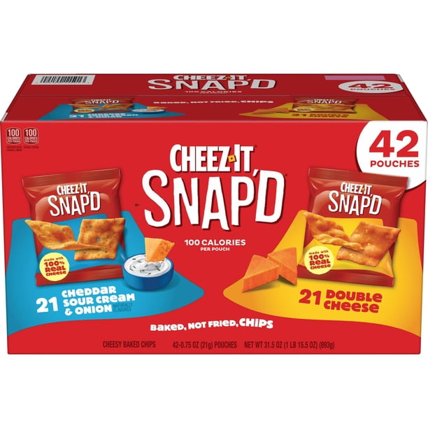 Cheez-It Snap'd, Baked Snack Chips, Variety Pack, 0.75 oz., 42 pk