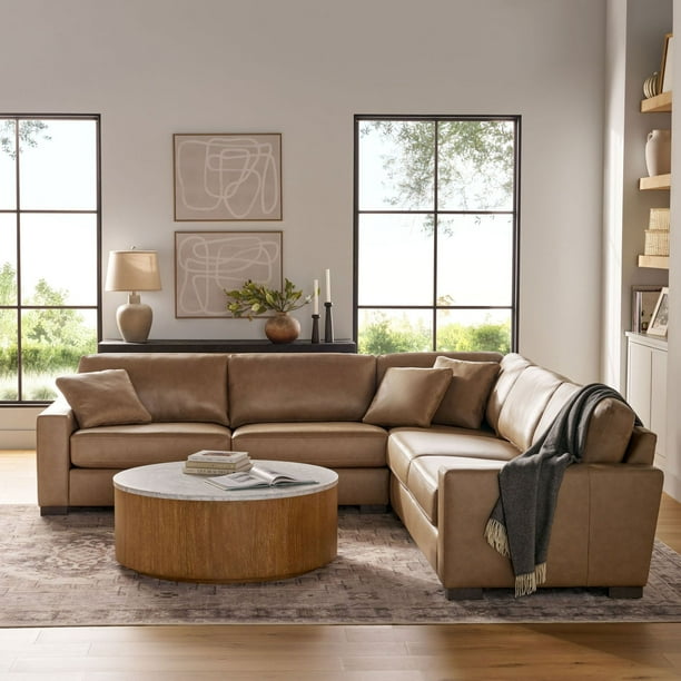 tobacco leather sectional Member's Mark Harrison Leather Sectional