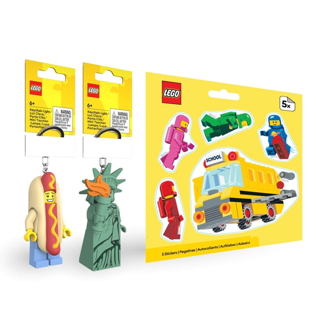 LEGO Hot Dog & Lady Liberty Keychain Lights + Space Sticker