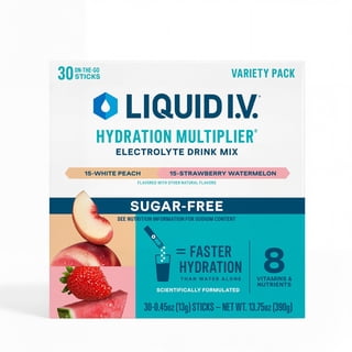 Liquid I.V. Hydration Multiplier Sugar-Free Electrolyte Powder Variety Pack, White Peach and Strawberry Watermelon, 30 pk.