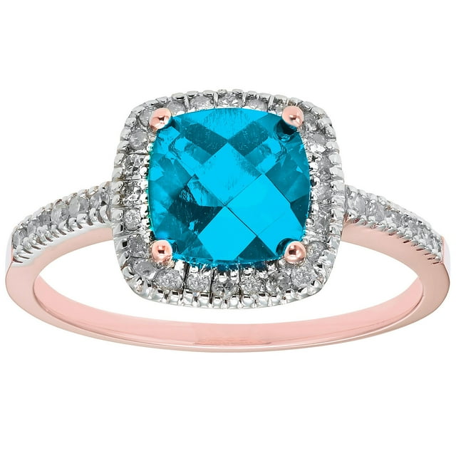 Cushion Cut Gemstone & 0.18 CT.T.W. Halo Diamond Ring in 14K Gold