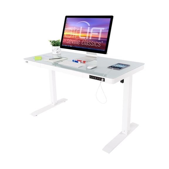 Seville Classics airLIFT Electric Tempered Glass Height Adjustable Desk, 48" x 24"