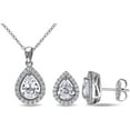 thumbnail image 1 of Lab Created Gemstone Teardrop Halo Pendant and Stud Earrings Set in Sterling Silver, 1 of 7
