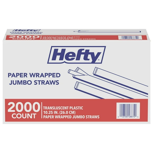 Hefty Jumbo Translucent Wrapped Plastic Straws, 10.25", 2, 000 ct.