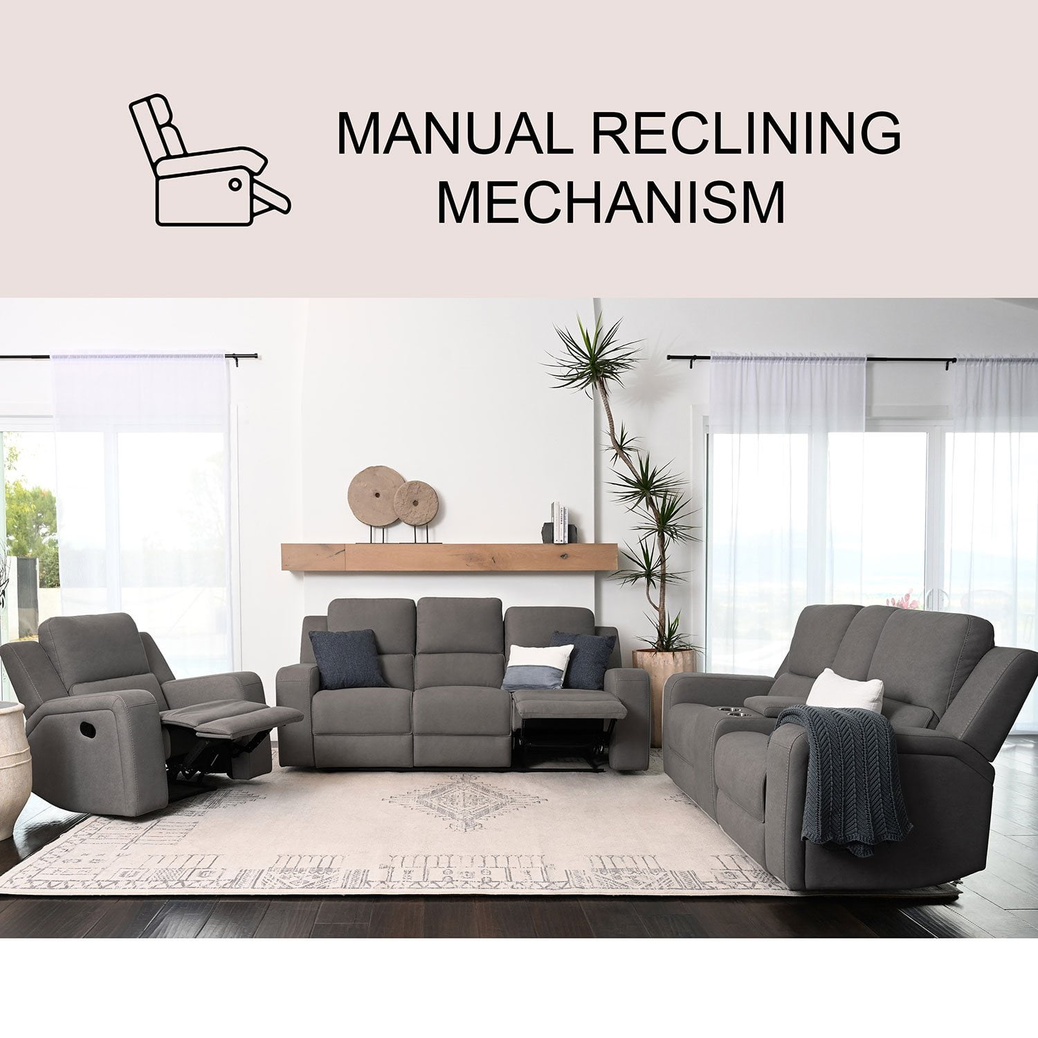 Margo 3-Piece Fabric Manual Reclining Set - Thumbnail 5
