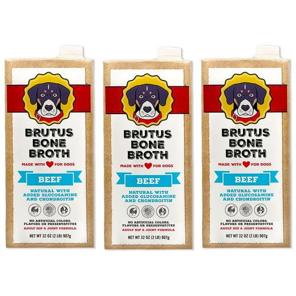Brutus Bone Broth, Beef Bone Broth Adult Dog Meal Topper, 32 oz., 3 pk.