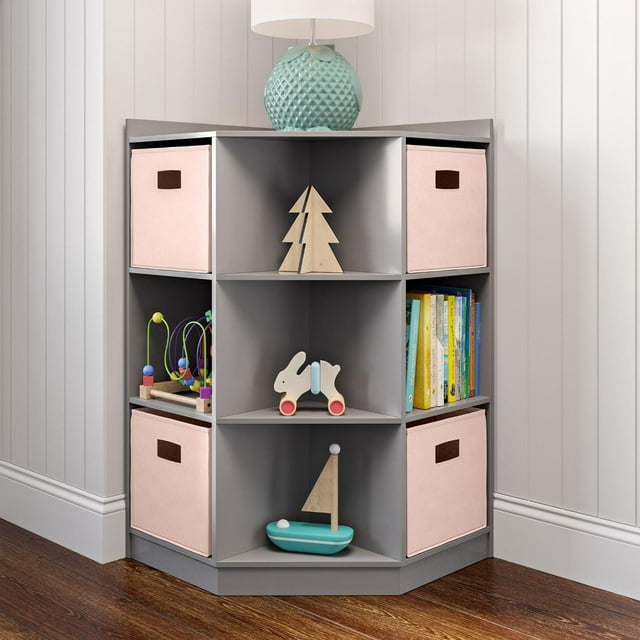 RiverRidge Kids Corner Playroom 6 Cubby Cabinet with 4 Folding Storage Bins