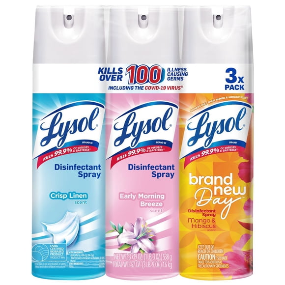 LYSOL Disinfecting Spray, Crisp Linen, Early Morning Breeze, & Mango Hibiscus, 3 pk. 19 oz. each