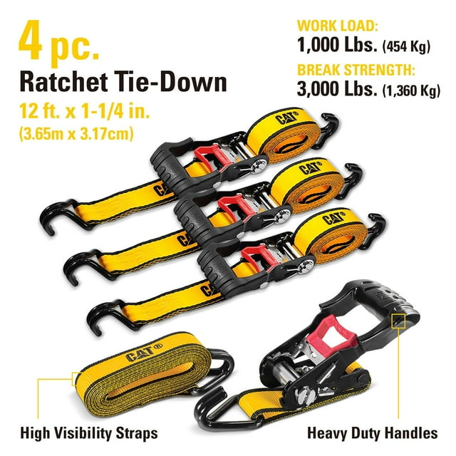 Cat® 4 Piece 1-1/4 Inch x 12 Feet Ratchet Tie Down Set