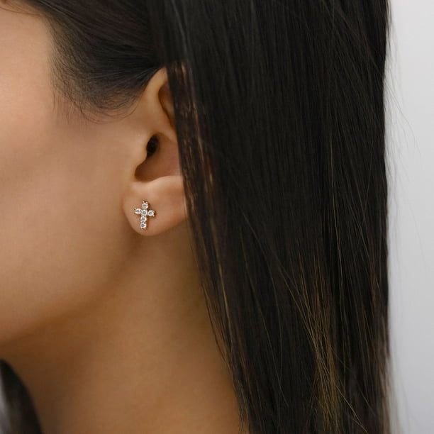 0.31 CT. T.W. Round Cut Cross Diamond Stud Earrings in 14K
