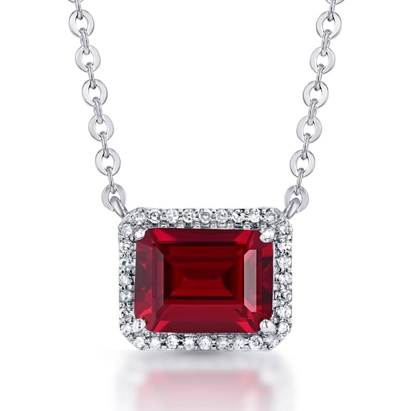 Emerald Cut Lab Created Gemstone & 0.08 CT. T.W. Diamond Necklace in Sterling Silver
