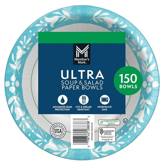Member's Mark Ultra Soup/Salad Paper Bowls 20 oz., 150 ct.