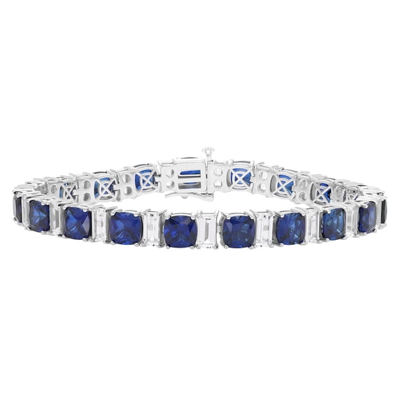 Cushion Cut Gemstone Bracelet in Sterling Silver