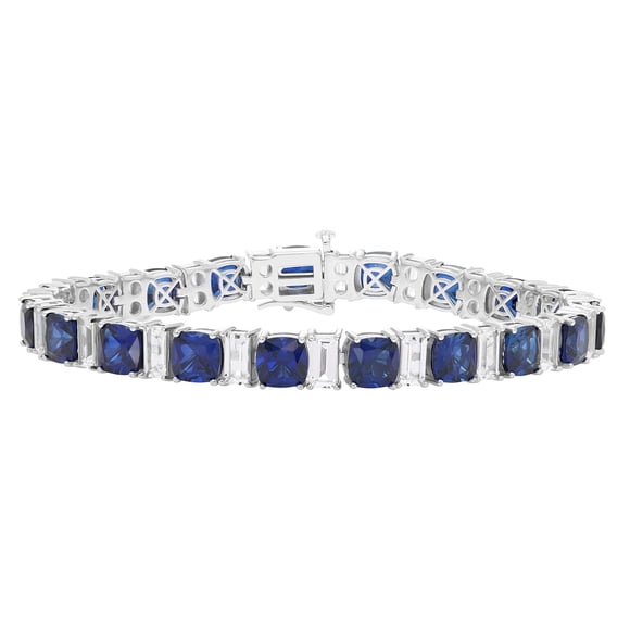 Cushion Cut Gemstone Bracelet in Sterling Silver