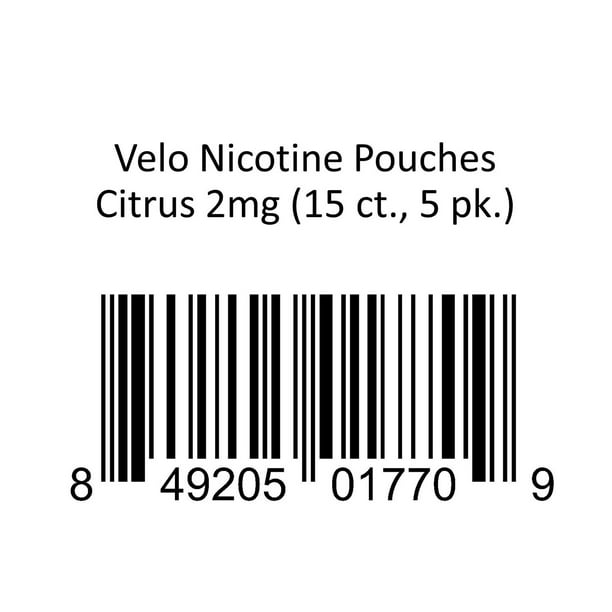 Velo Oral Tobacco Nicotine Pouches, Citrus, 2mg, 15 ct., 5 pk