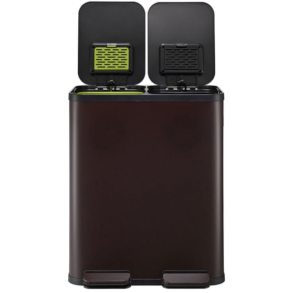 Simpli-Magic 16 Gallon (30L x 30L) Dual Compartment Step Trash Can, Multiple Colors – Kitchen Garbage Can with Slow-Close Lids – Waste & Recycling Bins, Odor Control, Hands-Free, Easy to Clean