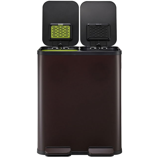 Simpli-Magic 16 Gallon (30L x 30L) Dual Compartment Step Trash Can, Multiple Colors – Kitchen Garbage Can with Slow-Close Lids – Waste & Recycling Bins, Odor Control, Hands-Free, Easy to Clean