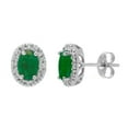 thumbnail image 1 of Oval Cut Genuine Gemstone & 0.16 CT.T.W. Diamond Halo Stud Earrings in 14K Gold, 1 of 3