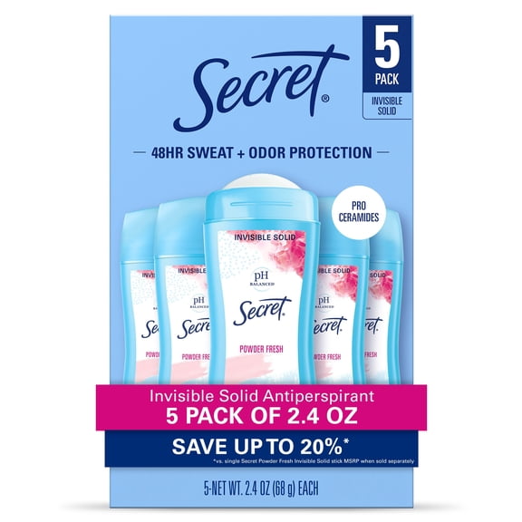 Secret Invisible Solid Antiperspirant Deodorant, Powder Fresh, 2.4 oz., 5 pk.