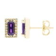 thumbnail image 1 of Baguette Cut Gemstone & 0.12 CT. TW Diamond Stud Halo Earrings in 14K Gold, 1 of 5
