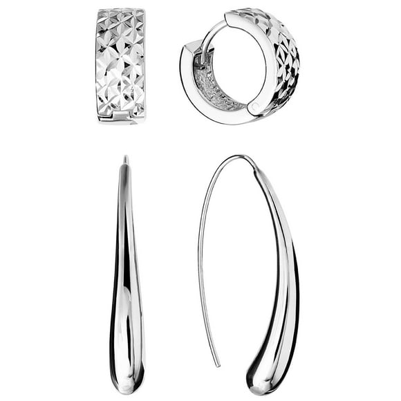 High Polish & Diamond Cut Earring Set in Sterling Silver