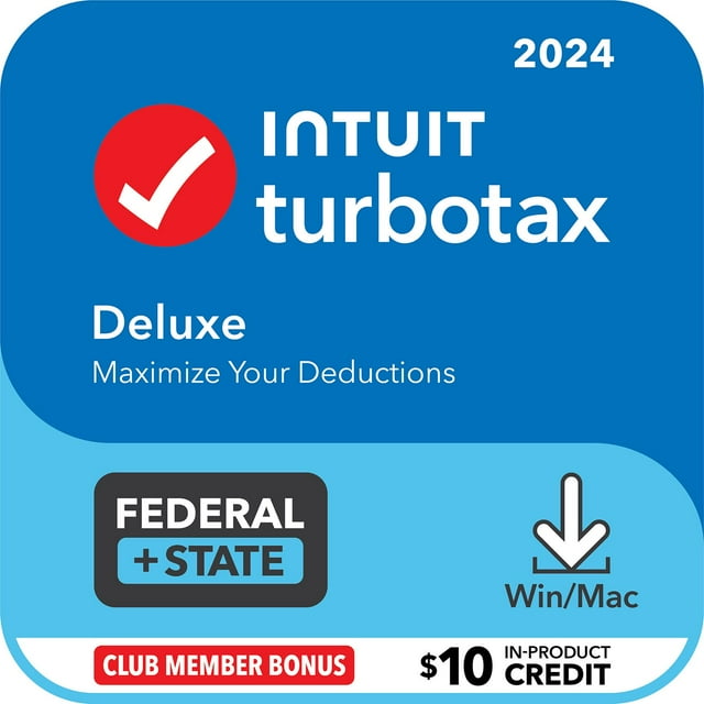 Intuit TurboTax Deluxe 2024 Email Delivery, Federal and State Returns + Federal E-file with $10 in-product credit