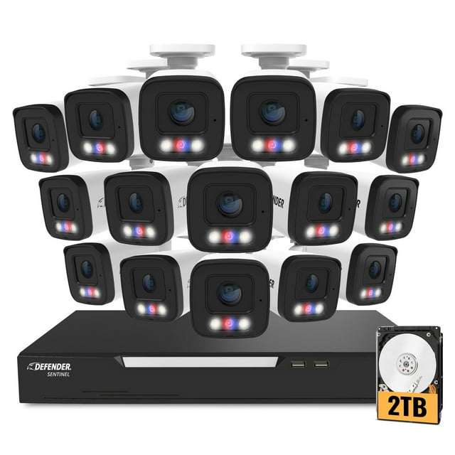 Defender AI POWERED Sentinel 4K Ultra HD Wired 16 Channel PoE NVR Security System with 16 Metal Cameras 2TB HDD