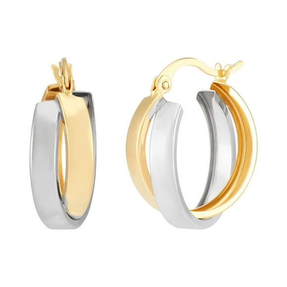 Two-Tone Crossover Hoop Earrings in 14K Gold