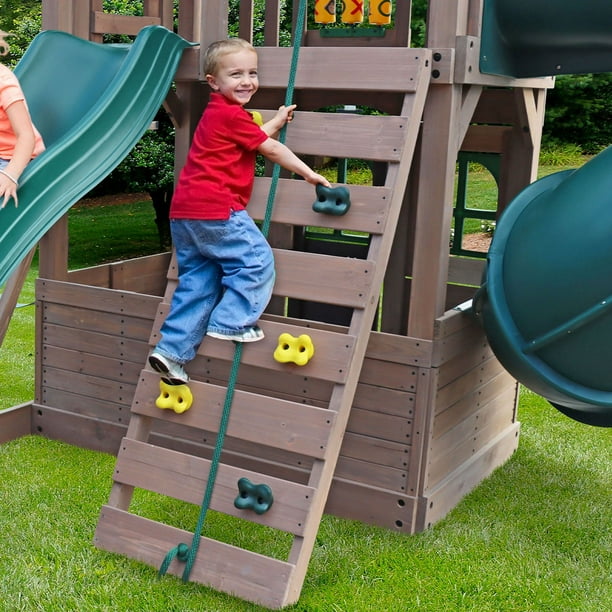 Gorilla Playsets Alpine Adventure Wooden Swing Set with Tube Slide