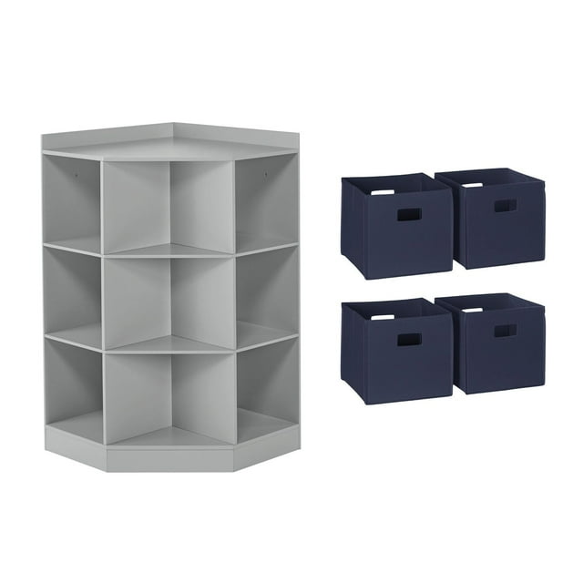 RiverRidge Kids Corner Playroom 6 Cubby Cabinet with 4 Folding Storage Bins