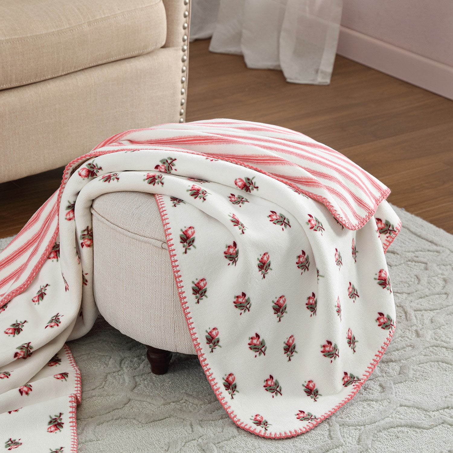 Laura Ashley Coco Plush Reversible Throw, 60
