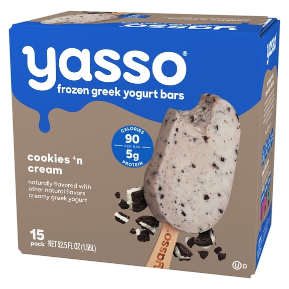 Yasso Cookies 'N Cream Frozen Greek Yogurt Bars, 3.5 fl. oz., 15 ct.