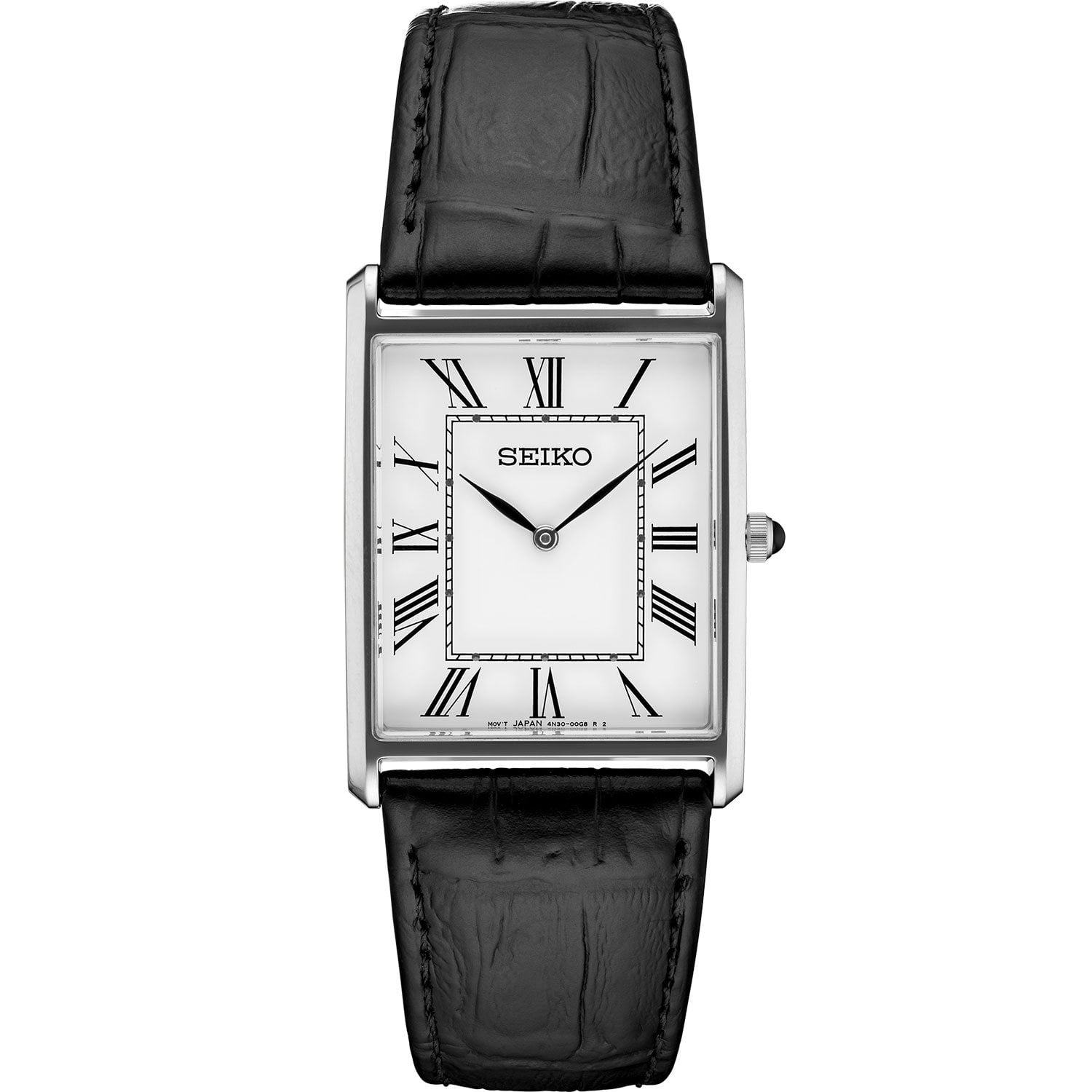 Seiko Essentials Collection Quartz Black Leather Strap, 28.4mm