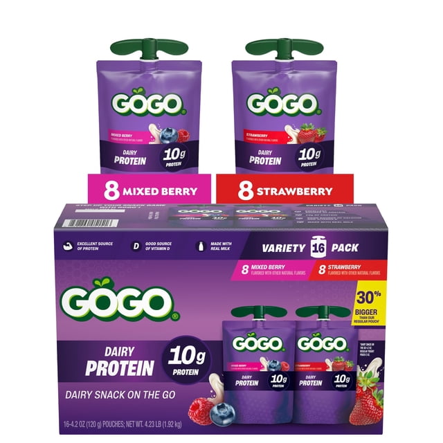 GoGo Dairy Protein Pouches, Variety Pack, 4.2 oz., 16 pk.